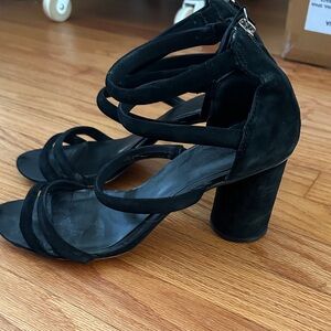 Rebecca Minkoff Black Strappy Round Heel Sandals